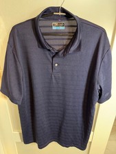Greg Norman Collection Mens Navy Striped Polo Shirt LG           18-6 picture