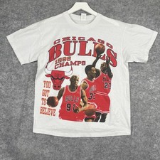 Chicago Bulls T Shirt 1996 Large Jordan Pippen Rodman Single Stitch Vintage RARE picture