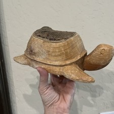 Vintage Hand Carved Wood Turtle Sculpture Rustic Live Edge Tree Bark Folk Art picture