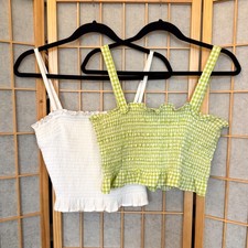 Callipygian Top + Hollister Top both womens large Gingham Green White Tank Top picture