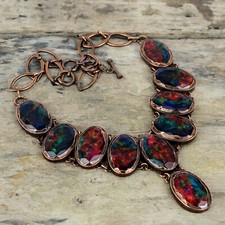 Ammolite Copper Bestie Gift Electroformed Chain Adjustable Necklace 18.0