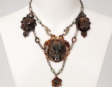 Rare Antique 1890-1915 Victorian Celluloid Triptych Cameo Festoon Necklace 24gms picture