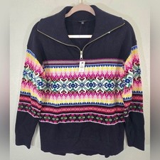 *NEW* Talbots Vibrant Half-Zip Mockneck Sweater Fair Isle Lamb Wool Blend, MP picture