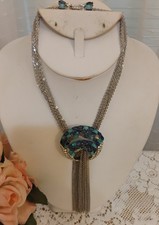 Rare Vintage Signed Crown Trifari Blue Rhinestone Tassel Necklace As Is picture