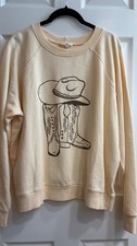 New Easel Boot Western Sweatshirt Long Sleeves Western Rodeo Small Ivory picture