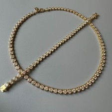 Vintage Gold Tennis Necklace Crystal CZ Statement Quiet Luxury Jewelry Gift picture