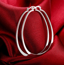 Womens 925 Sterling Silver Elegant Oval Shaped Extra Large Hoop Earrings #E45 picture