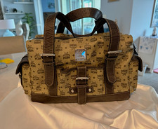 MCM München Monogram Satchel Top Handle Brown Beige Zip Buckle Detachable Strap picture