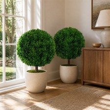 2 Pack Artificial Topiary Ball Trees UV Resistant Indoor Outdoor Planter Decor picture