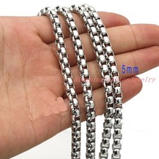 1/2/3/5/7MM Silver Stainless Steel Mens Jewelry Box Chain Necklace 16-40