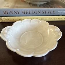 Antique Stained crazed White Ironstone Scalloped dessert trinket Bowl 6”  picture
