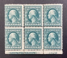 US Scott 339 13c Washington Plate Block of 6 #4948 OG Hinged Reinforced Faults picture