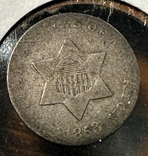 1853 3 Cent Silver Nice Original AG+ CHRC picture