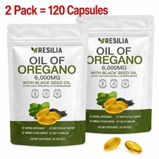 2 Pack Resilia Oil of Oregano 6000mg with Black Seed Oil Softgels – 120 Capsules picture