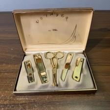 Vintage Voyager by Trim 5 Piece Gold Tone Manicure Grooming Set Travel Case picture