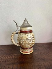Vintage 1977 Avon Nautical Beer Stein Handcrafted Brazil Sailing Ships Metal Lid picture