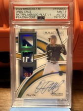 2022 Panini Immaculate Oneil Cruz ROOKIE TRIPLE PATCH AUTO 1/1 PLATINUM PSA 9  picture