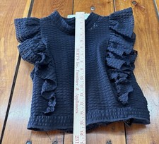 Anthropologie Maeve Ruffle Top Blouse Size Small Black shirt NEW picture