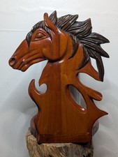 Vintage Hand Carved Wooden Horse Paper Towel Holder Rustic Kitchen Decor Stand picture