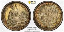 1901/891 Peru 1/2 Dino PCGS MS 65 Beautifully Toned Original Choice Gem picture