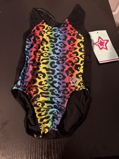 GK Stars New Gymnastics Leotard Black Rainbow Leopard Print Size (TD Toddler 2T) picture