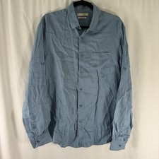 Celio 100% Linen Shirt Men's 15 Blue Regular Fit Long Sleeve Button Up Collared picture