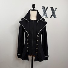 Joseph Ribkoff Black White Piping Sculptural Statement Collar Zip Up Jacket 4 /S picture