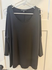 INC International Concepts Women's XL Black Cold Shoulder 3/4 Sleeve Blouse picture