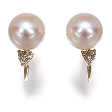 Auth TASAKI Earrings Akoya Pearl 7.2mm Diamond 18K 750 Yellow Gold picture