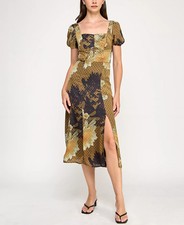 BCX Juniors Dress Size Large Brown Black Printed Midi High Slit Square Neck NWT picture