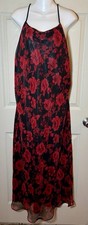 Vintage  Valerie Stevens 90s Low Back, Black and Red sexy Floral Slip Dress Larg picture
