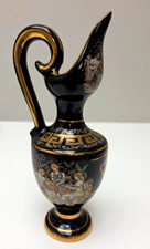 Vintage Periklis Greece Black Gold Greek Ewer Pitcher Hand Painted 7.5