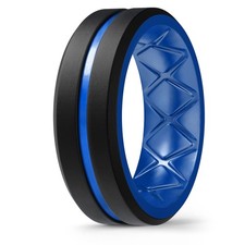 Egnaro Men's Silicone Rings, 8mm Wide Two Tone Rubber 10, A6-Black/Light Blue picture