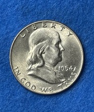 1954-D Franklin Half Dollar- 90% Silver- AU+ Condition. Beautiful Coin picture