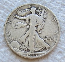 1919-D Walking Liberty Silver Half Dollar Early Rare Key Date Denver Mint Fine picture