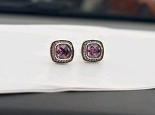 David'Yurman Sterling Silver Albion Pink Tourmaline Stud Earrings & Diamonds picture