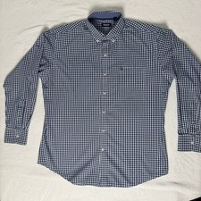 IZOD Mens Navy Blue White Gingham Long Sleeve Button Down Shirt Large picture