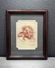 Vintage Connie King Signed Lithograph Print Sanguine Red Chalk Girl Framed picture