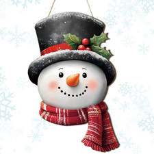 Christmas Winter Snowman Wooden Hanging Sign Farmhouse 2D Rustic Christmas Door picture