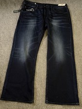 Buffalo David Bitton Six-X Jeans Mens 42x30 Blue Straight Stretch Dark Denim picture