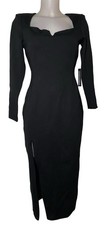 NWT TA3swim Sz M Women Black Notchy Long Sleeve Midi Dress Classic Preppy Formal picture