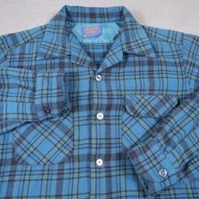 VTG Pendleton Loop Collar Wool Flannel Shirt Mens Medium Blue Plaid USA Board picture