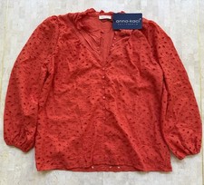 Anna Kaci Eyelet Peasant Top Blouse Boho Embroidered Red Coral Summer Sz M NWT picture
