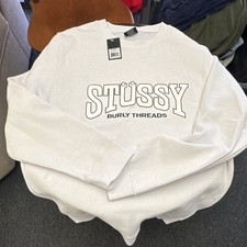 Stussy Men’s L White Crewneck Graphic Print Pullover Sweatshirt picture