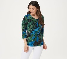 Susan Graver Women's Top Sz M Printed Liquid Knit V-neck Sleeve Green A225581 picture