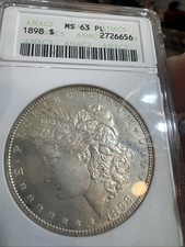 1898 p morgan silver dollar $1 Proof Like, Ms63 Pl, Anacs Certified Soap Box picture