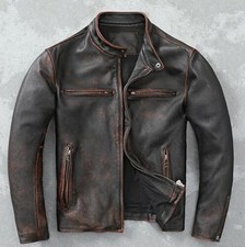 CLEARANCE Men's Café Racer Vintage Distressed Brown Real Leather Biker Jacket picture