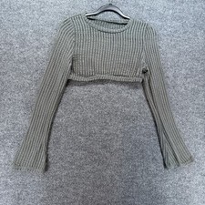 Y2K Top Womens M Gray Mesh Sheer Pullover Crop 90s Grunge Punk Biker Casual picture