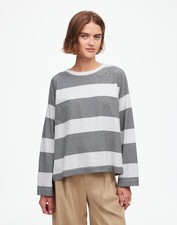NWT Madewell easy crew neck Stripe Long Sleeve Cotton Eyelet White Tee-Shirt M picture