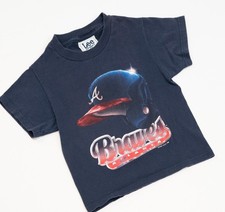 Vintage 90s Atlanta Braves Shirt Big Helmet Shadow Graphic Youth Size M Nutmeg picture